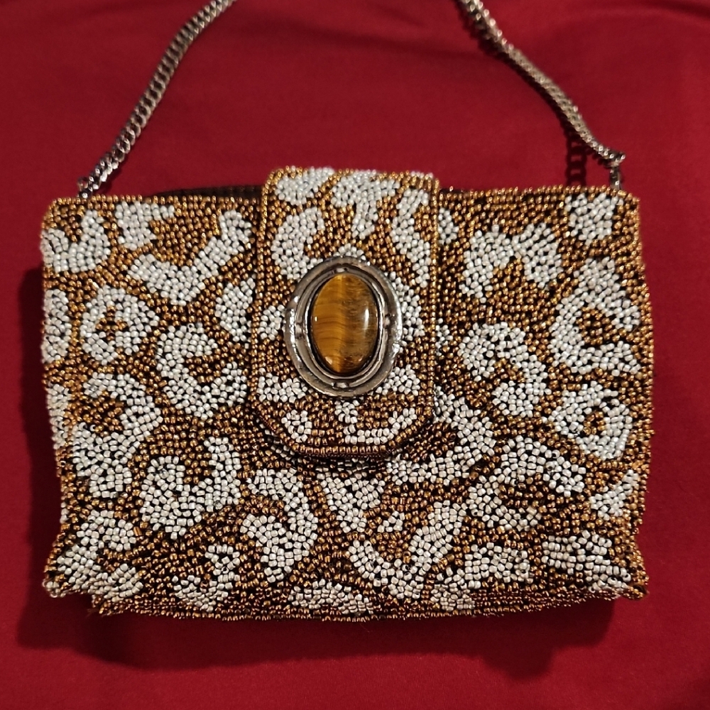 Mary Frances Elegant Beaded Leopard Print Clutch
